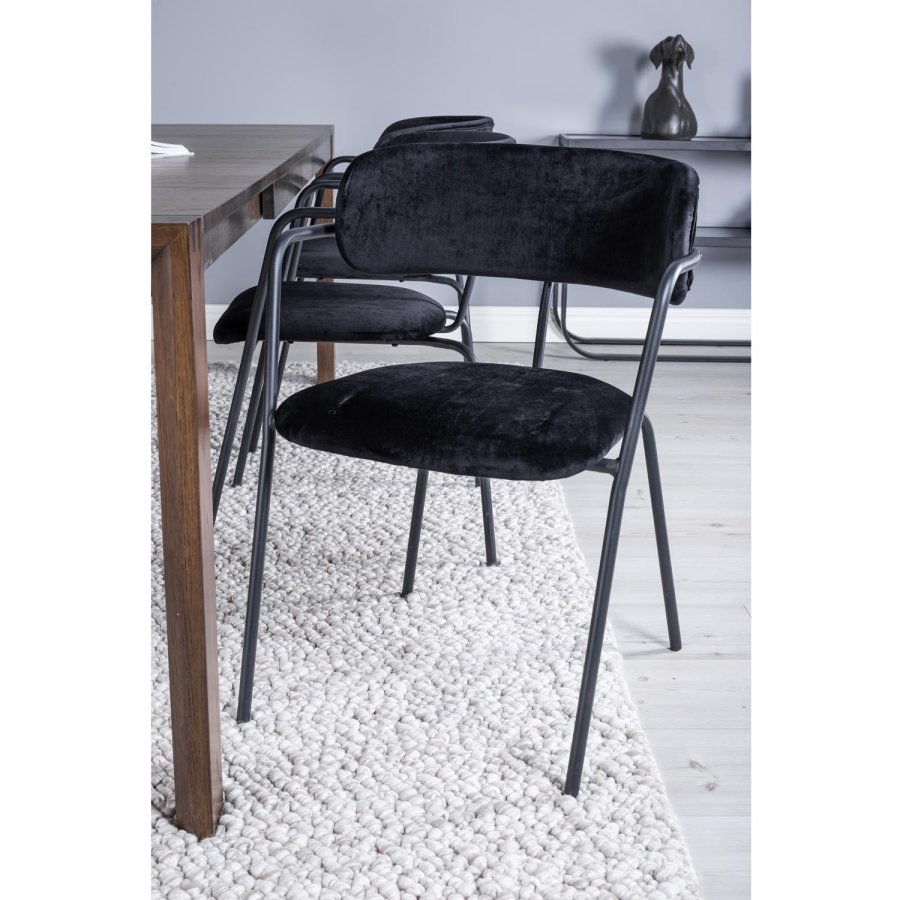 VENTURE DESIGN Slider spisebordsst, m. 6 stole - smoked egefiner/eg og sort fljl/sort metal