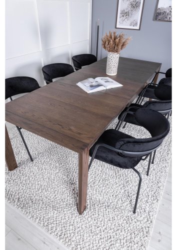 VENTURE DESIGN Slider spisebordsst, m. 6 stole - smoked egefiner/eg og sort fljl/sort metal