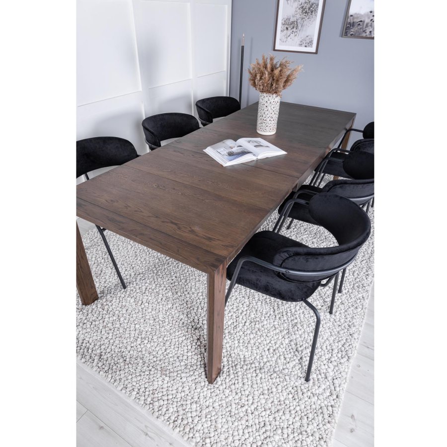 VENTURE DESIGN Slider spisebordsst, m. 6 stole - smoked egefiner/eg og sort fljl/sort metal