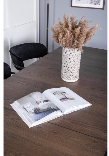 VENTURE DESIGN Slider spisebordsst, m. 6 stole - smoked egefiner/eg og sort fljl/sort metal