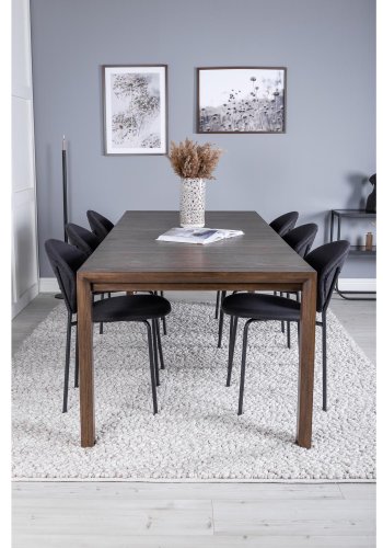 VENTURE DESIGN Slider spisebordsst, m. 6 stole - smoked egefiner/eg og sort stof/sort metal