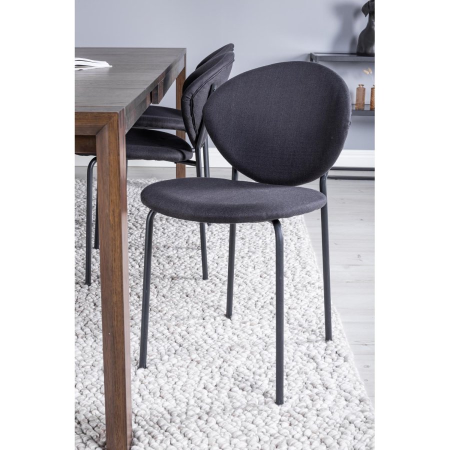 VENTURE DESIGN Slider spisebordsst, m. 6 stole - smoked egefiner/eg og sort stof/sort metal