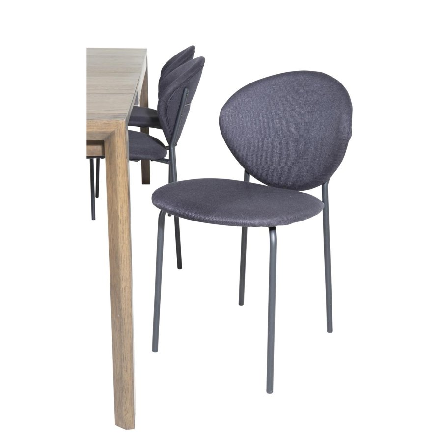 VENTURE DESIGN Slider spisebordsst, m. 6 stole - smoked egefiner/eg og sort stof/sort metal