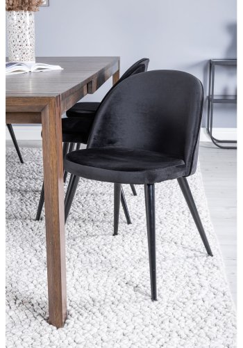 VENTURE DESIGN Slider spisebordsst, m. 6 stole - smoked egefiner/eg og sort velour/sort metal