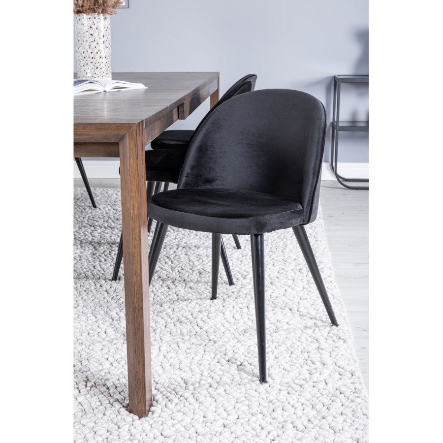 VENTURE DESIGN Slider spisebordsst, m. 6 stole - smoked egefiner/eg og sort velour/sort metal