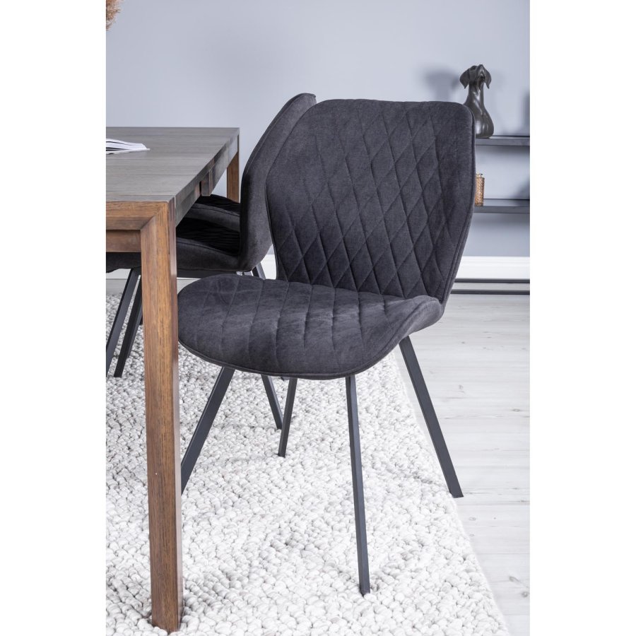 VENTURE DESIGN Slider spisebordsst, m. 6 stole - smoked egefiner/eg og sort stof/sort metal