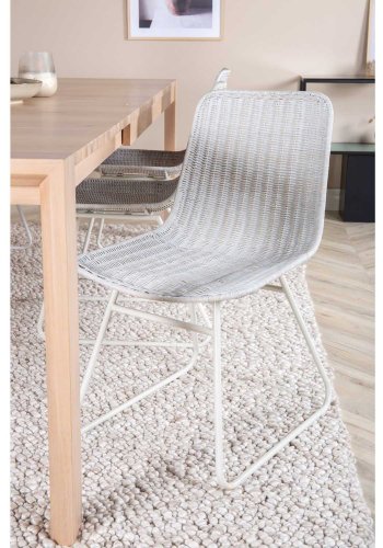 VENTURE DESIGN Slider spisebordsst, m. 6 stole - hvidvasket egefiner/eg og hvid rattan/hvid metal