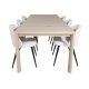 VENTURE DESIGN Slider spisebordsst, m. 6 stole - hvidvasket egefiner/eg og beige fljl/sort metal