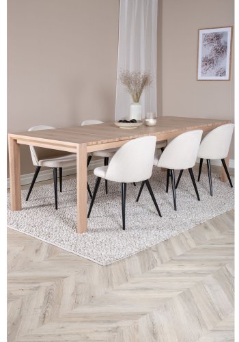 VENTURE DESIGN Slider spisebordsst, m. 6 stole - hvidvasket egefiner/eg og beige fljl/sort metal