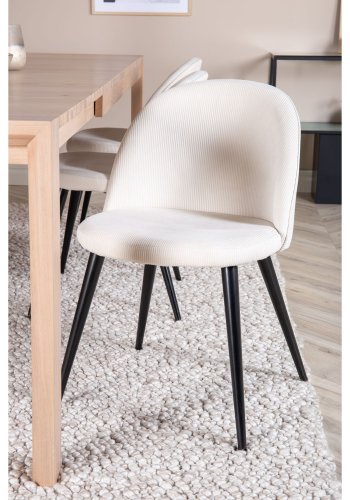 VENTURE DESIGN Slider spisebordsst, m. 6 stole - hvidvasket egefiner/eg og beige fljl/sort metal