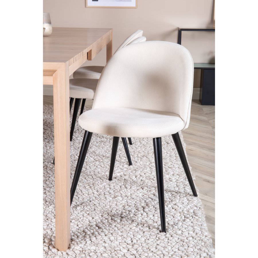 VENTURE DESIGN Slider spisebordsst, m. 6 stole - hvidvasket egefiner/eg og beige fljl/sort metal