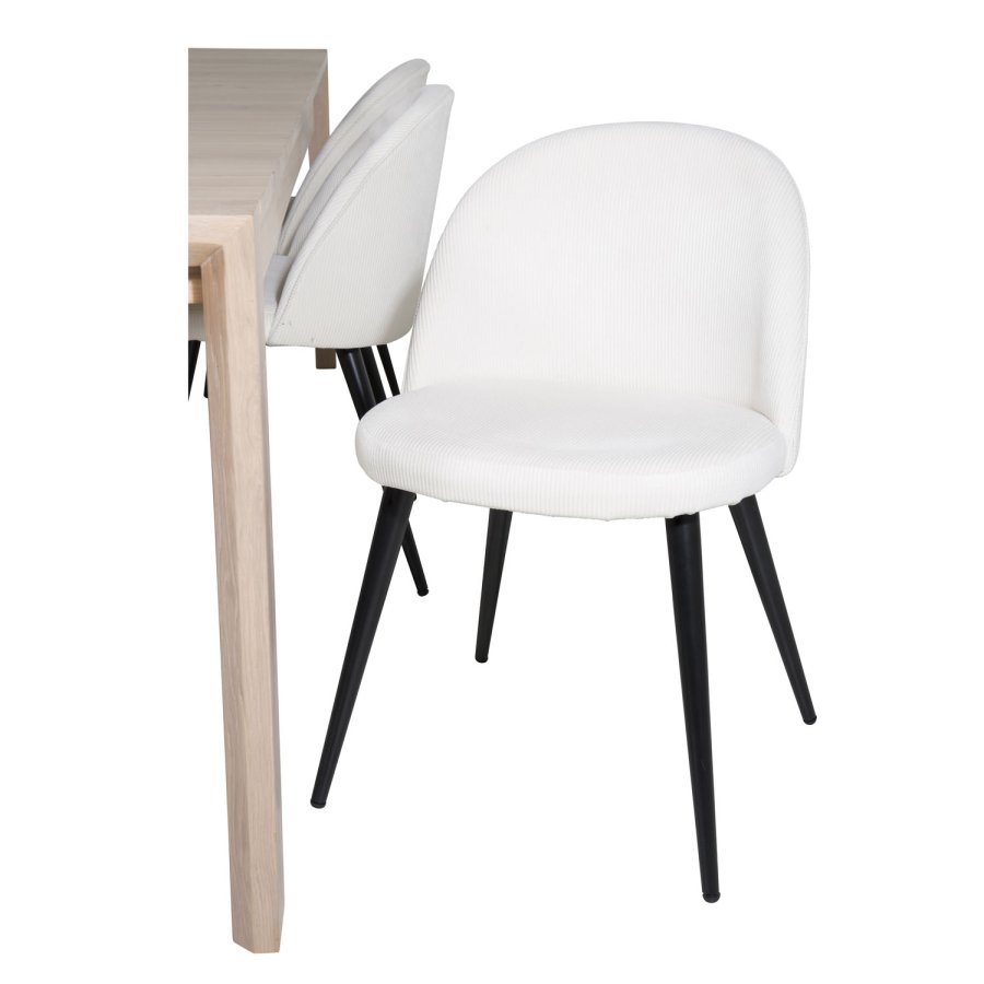 VENTURE DESIGN Slider spisebordsst, m. 6 stole - hvidvasket egefiner/eg og beige fljl/sort metal