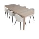 VENTURE DESIGN Slider spisebordsst, m. 6 stole - hvidvasket egefiner/eg og beige fljl/sort metal