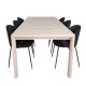 VENTURE DESIGN Slider spisebordsst, m. 6 stole - hvidvasket egefiner/eg og sort fljl/sort metal