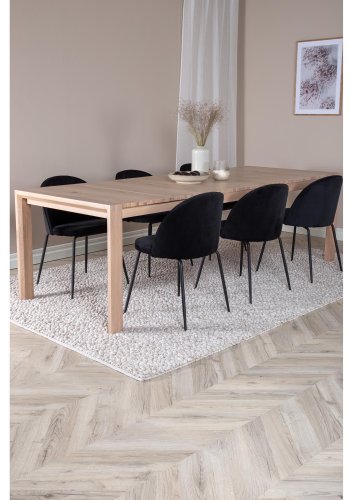 VENTURE DESIGN Slider spisebordsst, m. 6 stole - hvidvasket egefiner/eg og sort fljl/sort metal