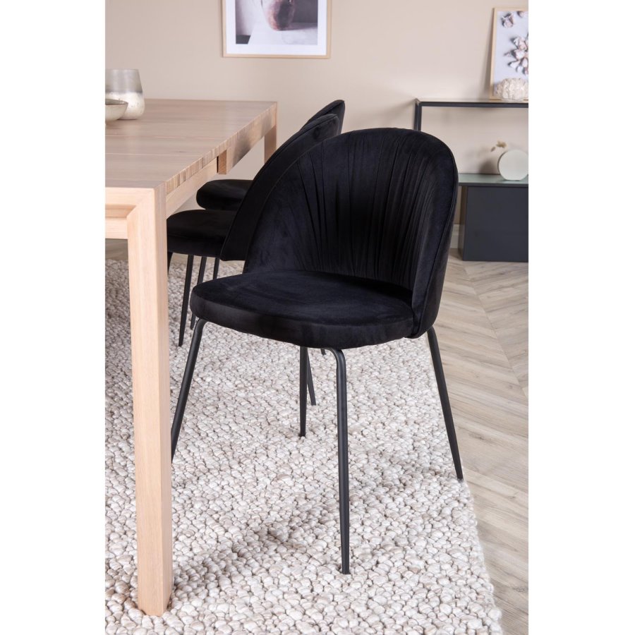 VENTURE DESIGN Slider spisebordsst, m. 6 stole - hvidvasket egefiner/eg og sort fljl/sort metal