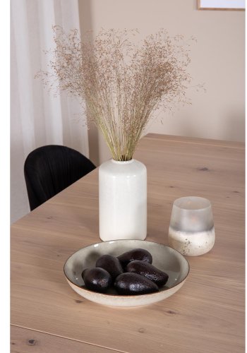 VENTURE DESIGN Slider spisebordsst, m. 6 stole - hvidvasket egefiner/eg og sort fljl/sort metal