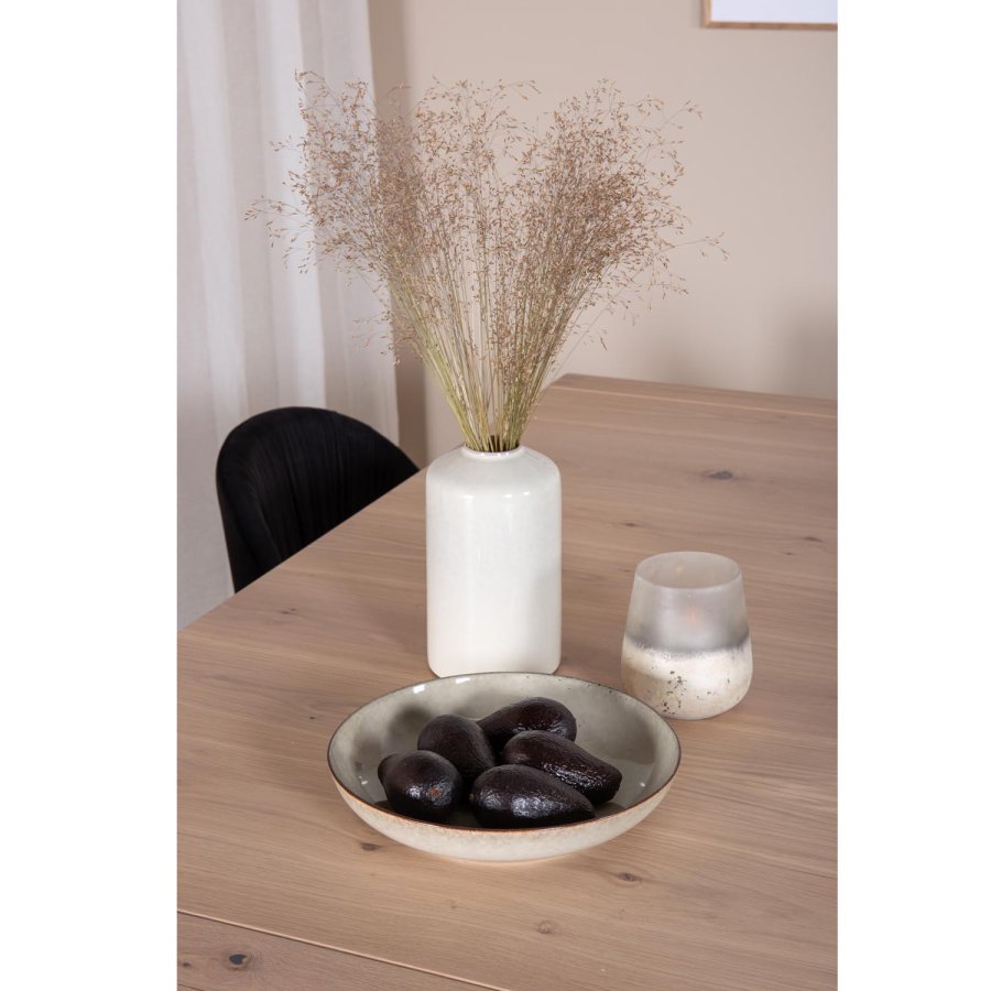 VENTURE DESIGN Slider spisebordsst, m. 6 stole - hvidvasket egefiner/eg og sort fljl/sort metal