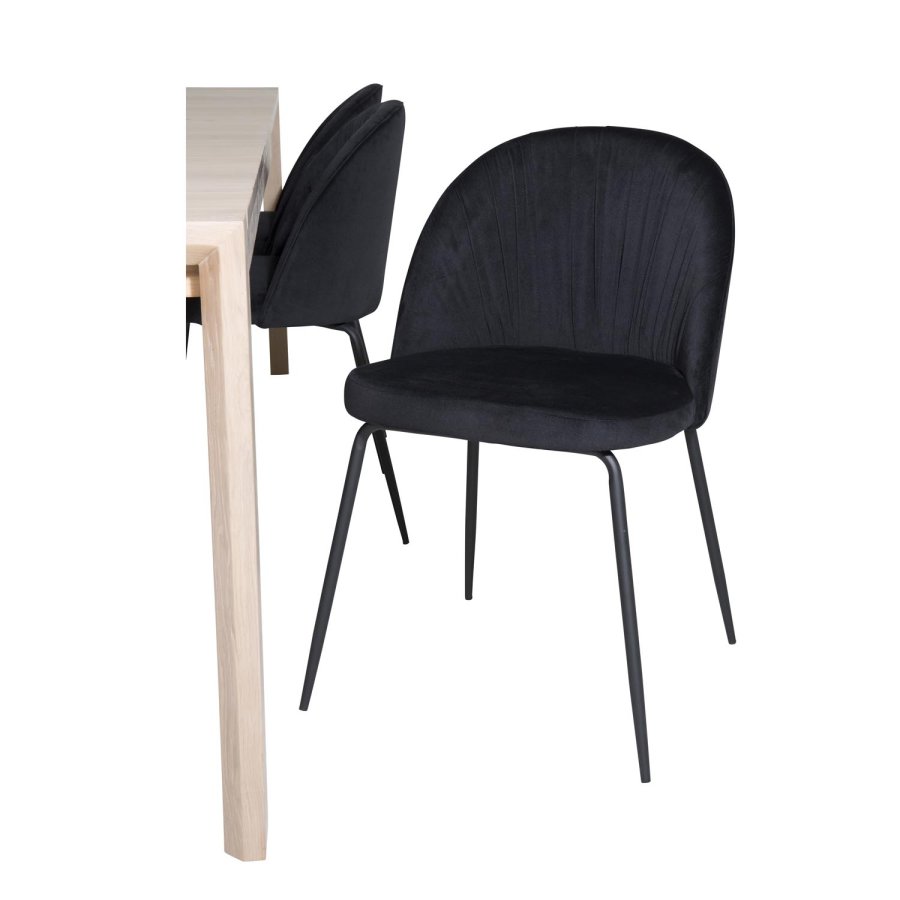 VENTURE DESIGN Slider spisebordsst, m. 6 stole - hvidvasket egefiner/eg og sort fljl/sort metal