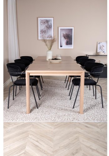 VENTURE DESIGN Slider spisebordsst, m. 6 stole - hvidvasket egefiner/eg og sort fljl/sort metal