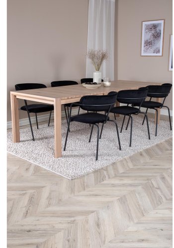 VENTURE DESIGN Slider spisebordsst, m. 6 stole - hvidvasket egefiner/eg og sort fljl/sort metal