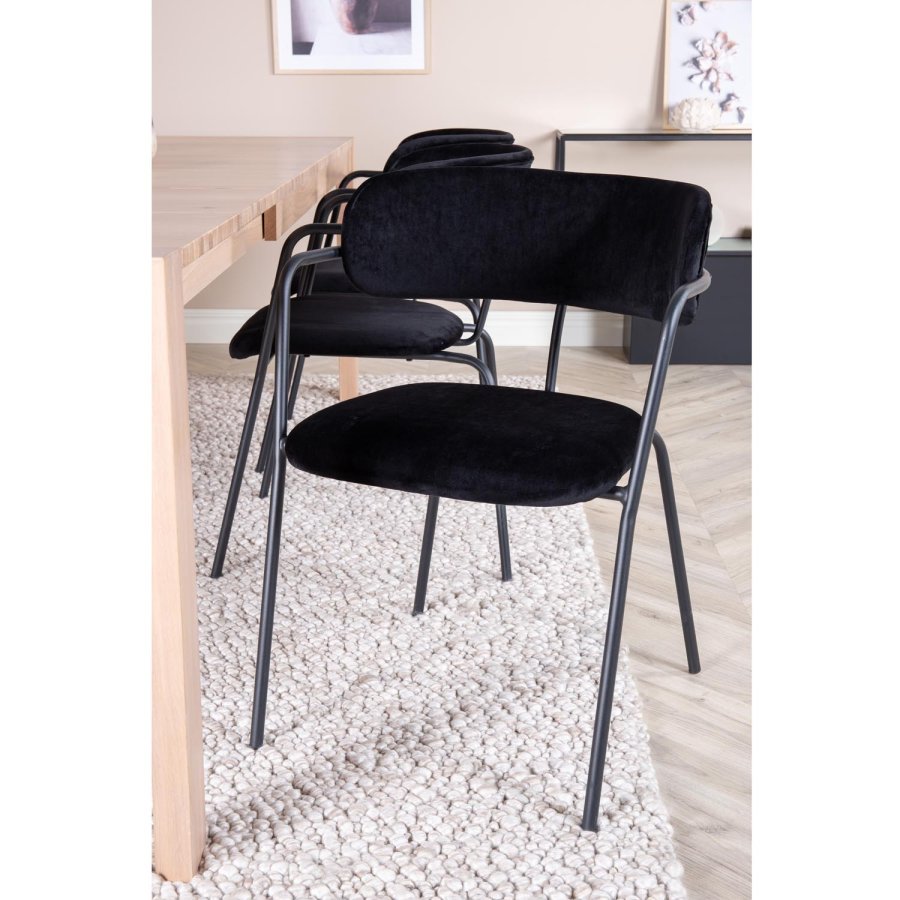 VENTURE DESIGN Slider spisebordsst, m. 6 stole - hvidvasket egefiner/eg og sort fljl/sort metal