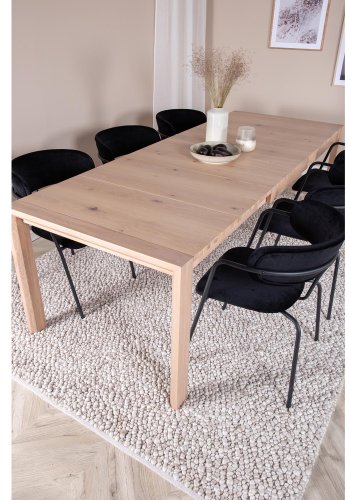 VENTURE DESIGN Slider spisebordsst, m. 6 stole - hvidvasket egefiner/eg og sort fljl/sort metal