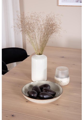 VENTURE DESIGN Slider spisebordsst, m. 6 stole - hvidvasket egefiner/eg og sort fljl/sort metal