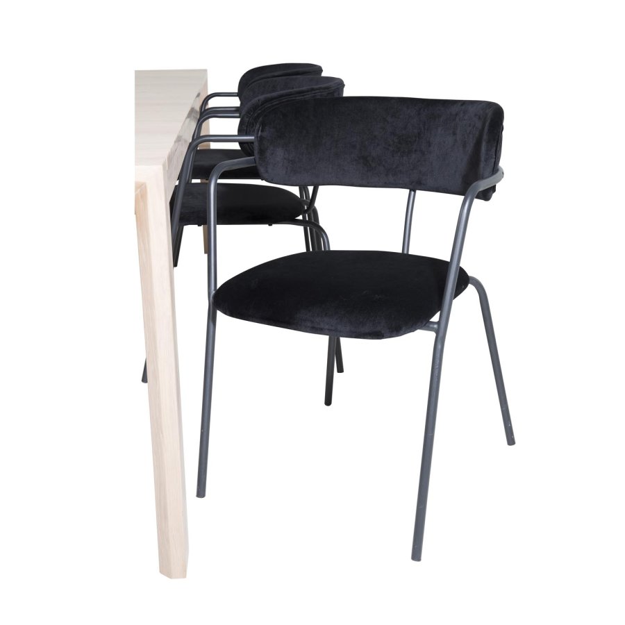 VENTURE DESIGN Slider spisebordsst, m. 6 stole - hvidvasket egefiner/eg og sort fljl/sort metal