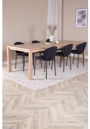VENTURE DESIGN Slider spisebordsst, m. 6 stole - hvidvasket egefiner/eg og sort fljl/sort metal