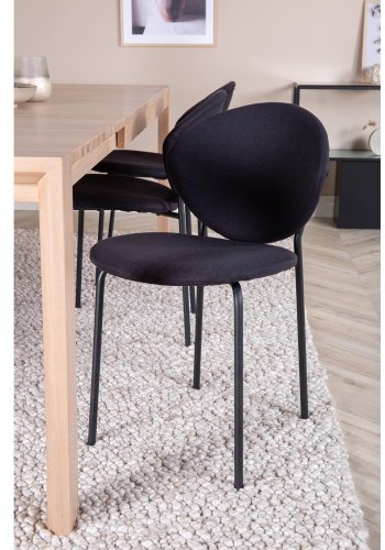 VENTURE DESIGN Slider spisebordsst, m. 6 stole - hvidvasket egefiner/eg og sort fljl/sort metal