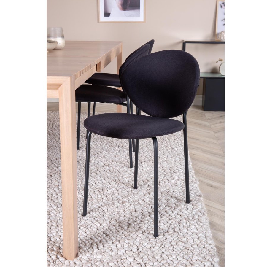 VENTURE DESIGN Slider spisebordsst, m. 6 stole - hvidvasket egefiner/eg og sort fljl/sort metal