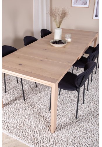 VENTURE DESIGN Slider spisebordsst, m. 6 stole - hvidvasket egefiner/eg og sort fljl/sort metal