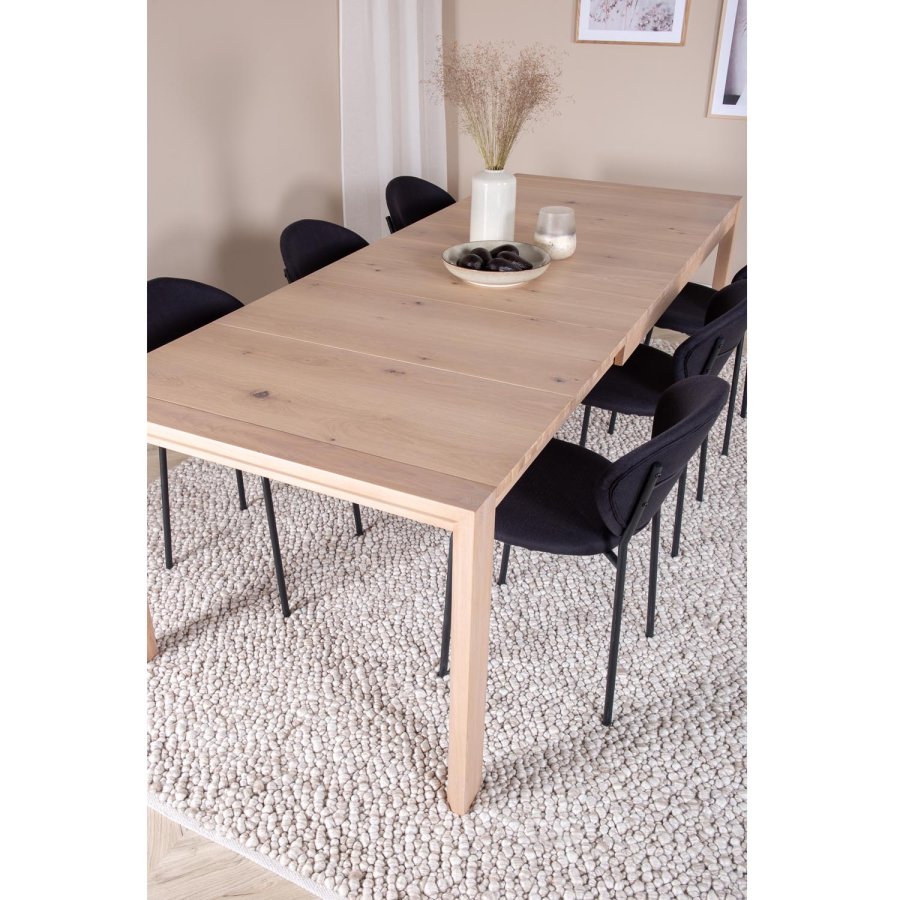 VENTURE DESIGN Slider spisebordsst, m. 6 stole - hvidvasket egefiner/eg og sort fljl/sort metal