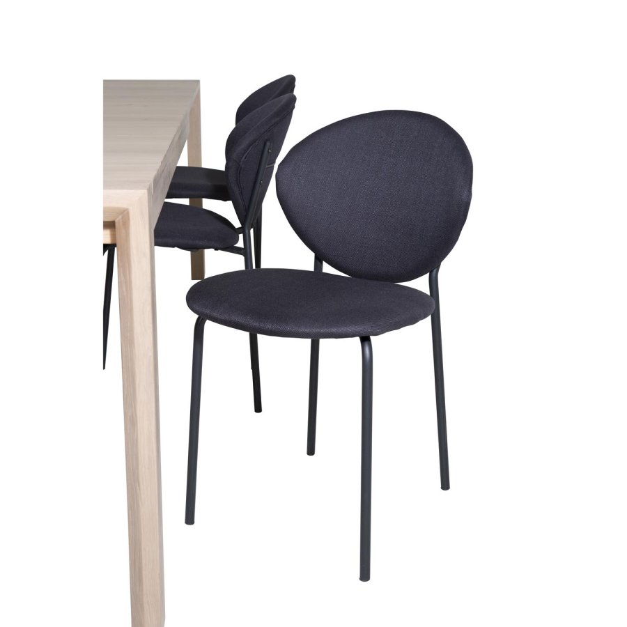 VENTURE DESIGN Slider spisebordsst, m. 6 stole - hvidvasket egefiner/eg og sort fljl/sort metal