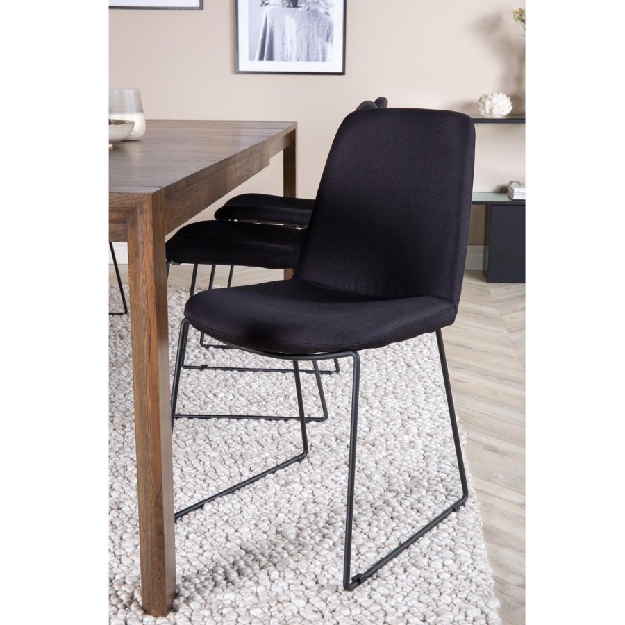 VENTURE DESIGN Slider spisebordsst, m. 6 stole - smoked egefiner/eg og sort stof/sort metal