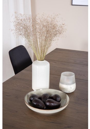 VENTURE DESIGN Slider spisebordsst, m. 6 stole - smoked egefiner/eg og sort stof/sort metal