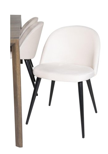 VENTURE DESIGN Slider spisebordsst, m. 6 stole - smoked egefiner/eg og beige fljl/sort metal