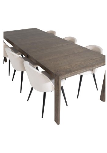 VENTURE DESIGN Slider spisebordsst, m. 6 stole - smoked egefiner/eg og beige fljl/sort metal