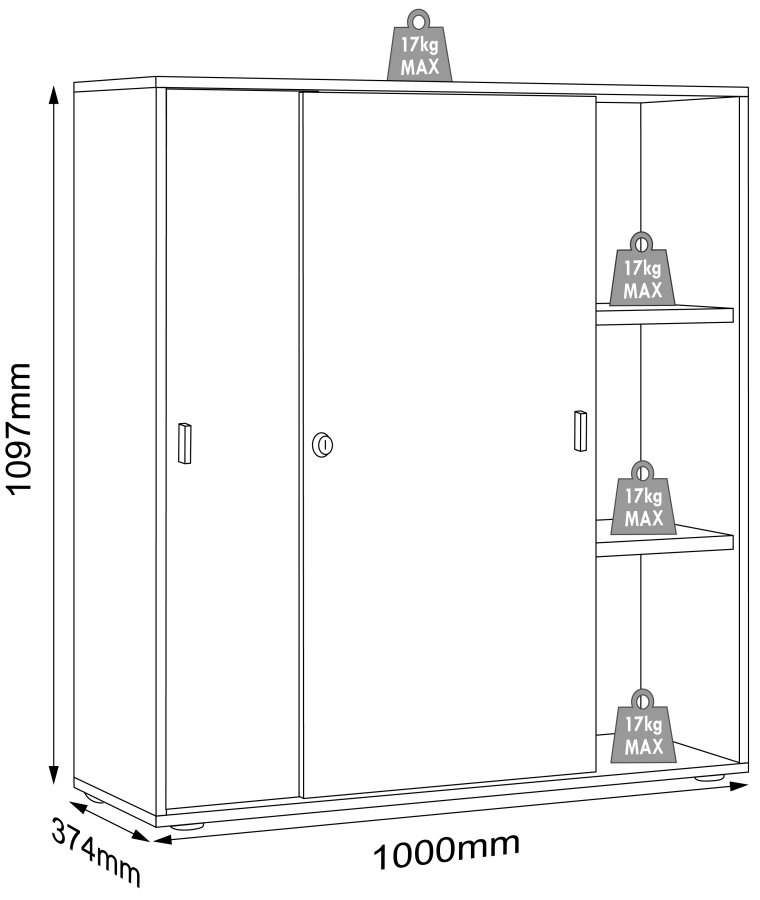 VCM NORDIC Salia B100 kontorreol, m. 2 skydelger, ls, 2 justerbare hylder - antracitg/natur tr