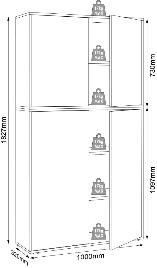 VCM NORDIC Salia B100 kontorreol, m. 4 lger og 3 justerbare hylder - antracitgr og natur tr