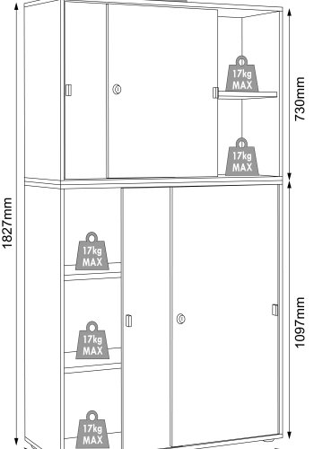 VCM NORDIC Salia B100 kontorreol, m. 4 skydelger, ls og 3 justerbare hylder - hvid og natur tr