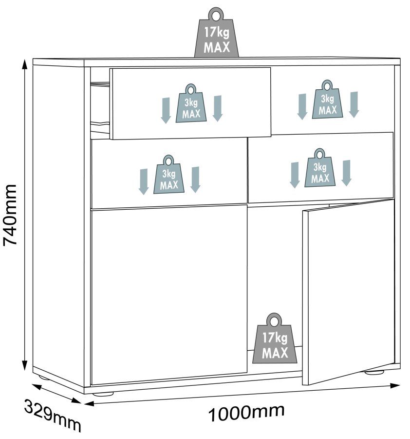 VCM NORDIC Salia B100 kontorkommode, m. 2 lger, 4 skuffer - hvid/natur tr