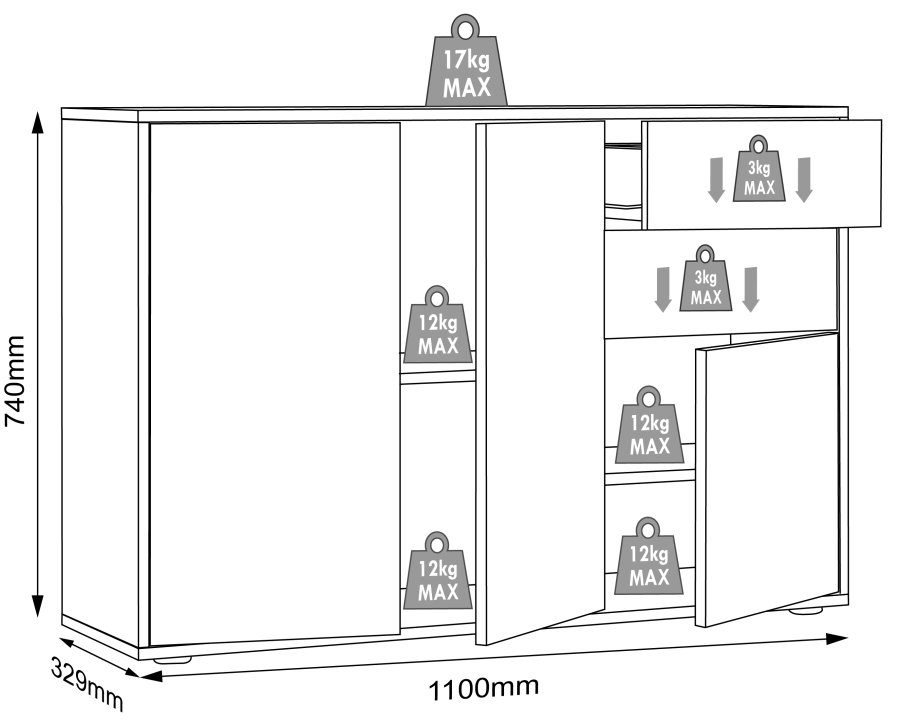 VCM NORDIC Salia B110 kontorkommode, m. 3 lger, 2 skuffer, 2 hylder - antracitgr/natur tr