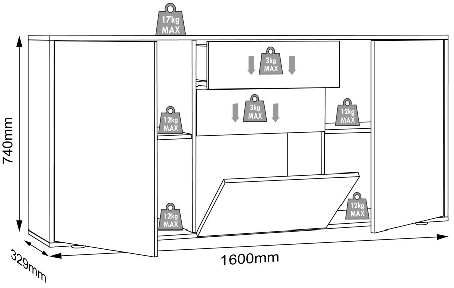 VCM NORDIC Salia B160 kontorkommode, m. 3 lger, 2 skuffer, 2 hylder - hvid/natur tr