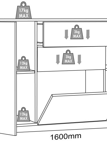 VCM NORDIC Salia B160 kontorkommode, m. 3 lger, 2 skuffer, 2 hylder - antracitgr/natur tr
