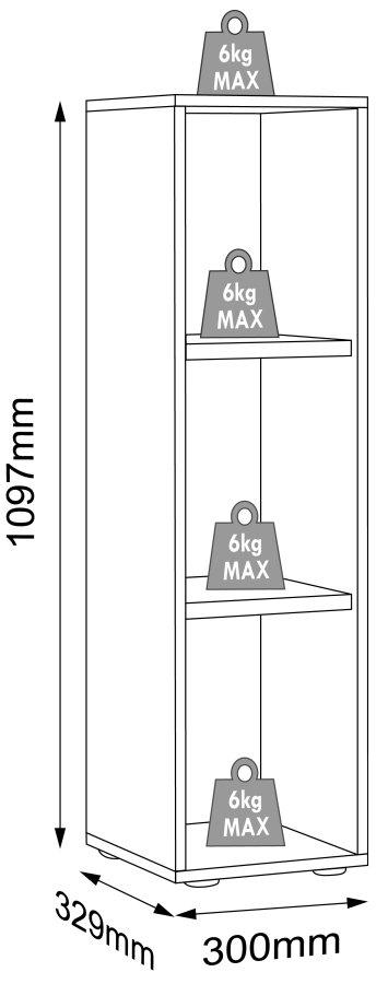 VCM NORDIC Salia B30 kontorreol, m. 2 justerbare hylder - hvid og natur tr