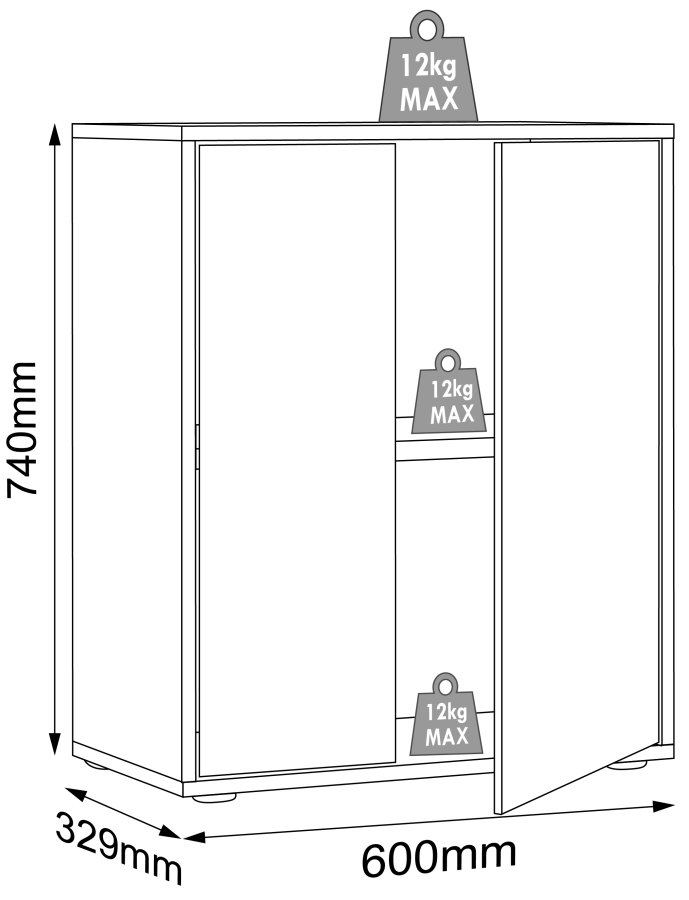 VCM NORDIC Salia B60 kontorreol, m. 2 lger og 1 justerbar hylde - hvid og natur tr