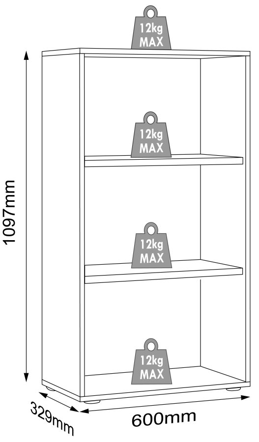 VCM NORDIC Salia B60 kontorreol, m. 2 justerbare hylder - hvid og natur tr