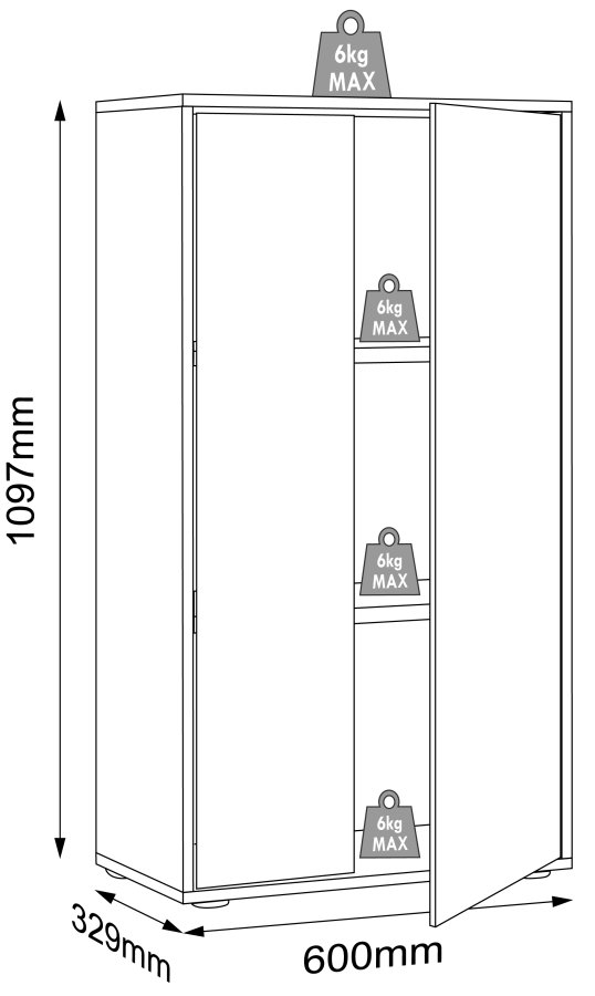 VCM NORDIC Salia B60 kontorreol, m. 2 lger og 2 justerbare hylder - hvid og natur tr